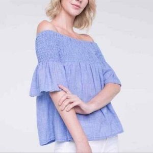 Liverpool Smocked Off the Shoulder Blouse Blue Size XL NWT